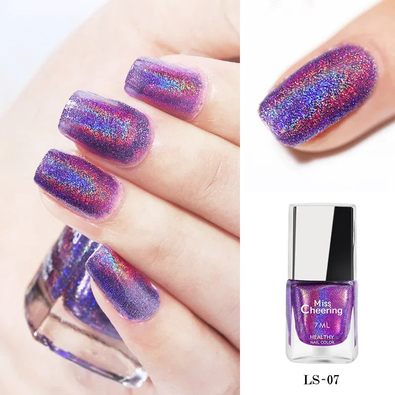 Laser Glitter Nail Polish Seven Color Illusion Laser Nail Polish Holographic Nail Polish Rainbow  3-in-1Water Based Nagel