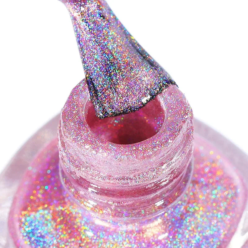 Laser Glitter Nail Polish Seven Color Illusion Laser Nail Polish Holographic Nail Polish Rainbow  3-in-1Water Based Nagel