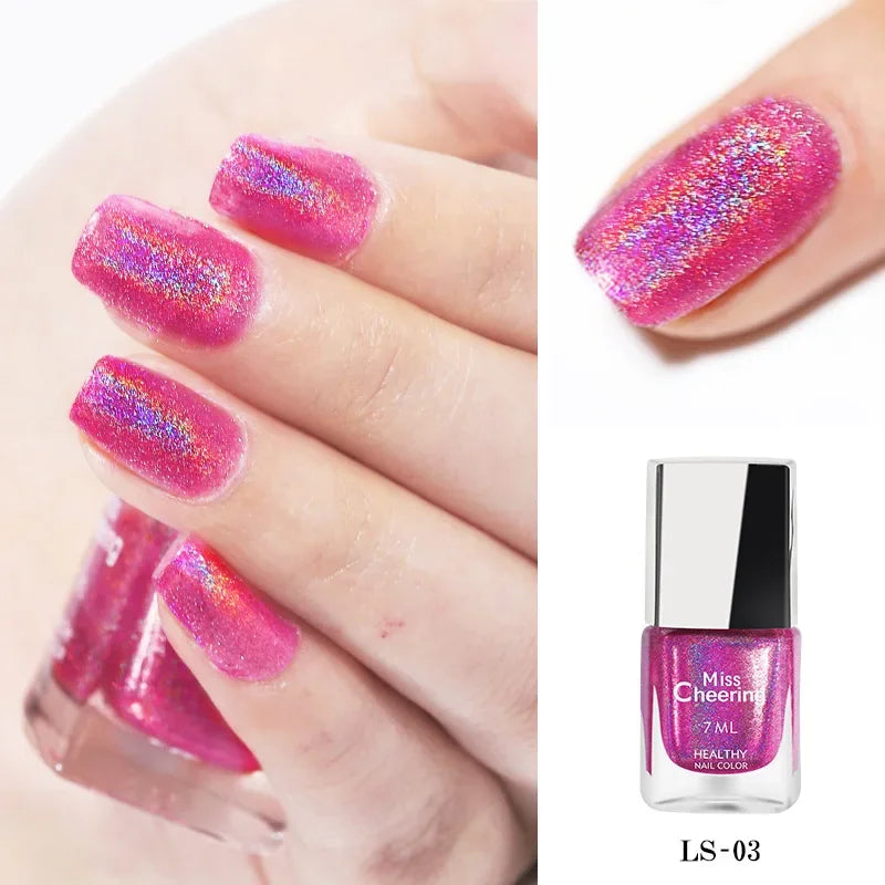 Laser Glitter Nail Polish Seven Color Illusion Laser Nail Polish Holographic Nail Polish Rainbow  3-in-1Water Based Nagel