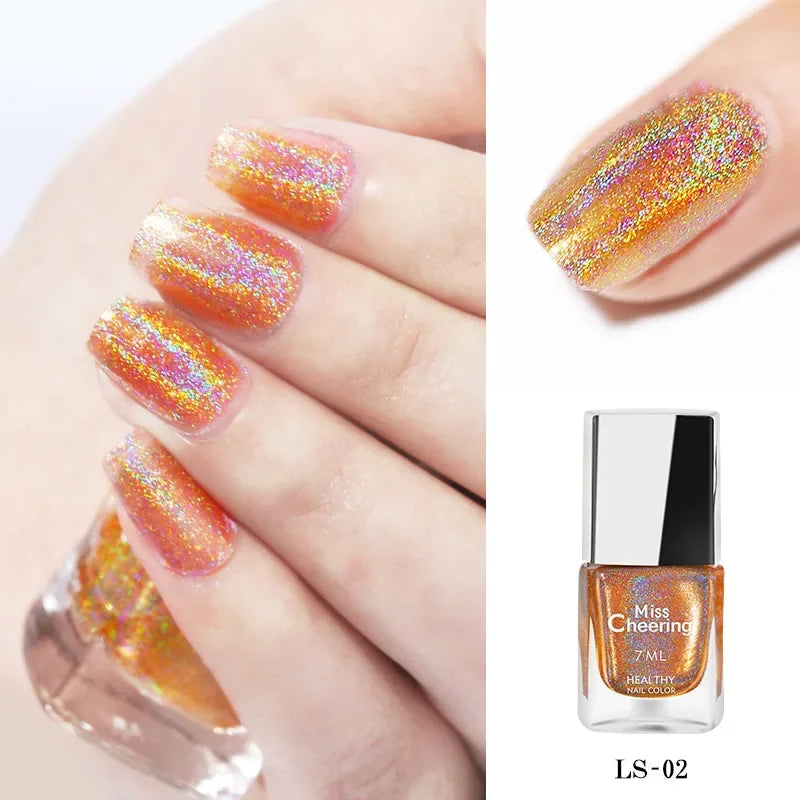 Laser Glitter Nail Polish Seven Color Illusion Laser Nail Polish Holographic Nail Polish Rainbow  3-in-1Water Based Nagel