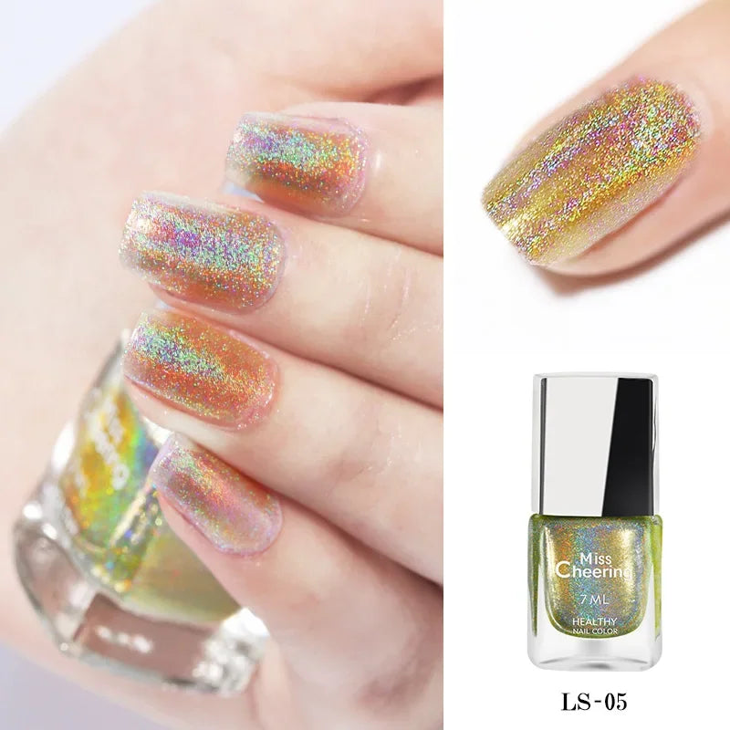 Laser Glitter Nail Polish Seven Color Illusion Laser Nail Polish Holographic Nail Polish Rainbow  3-in-1Water Based Nagel