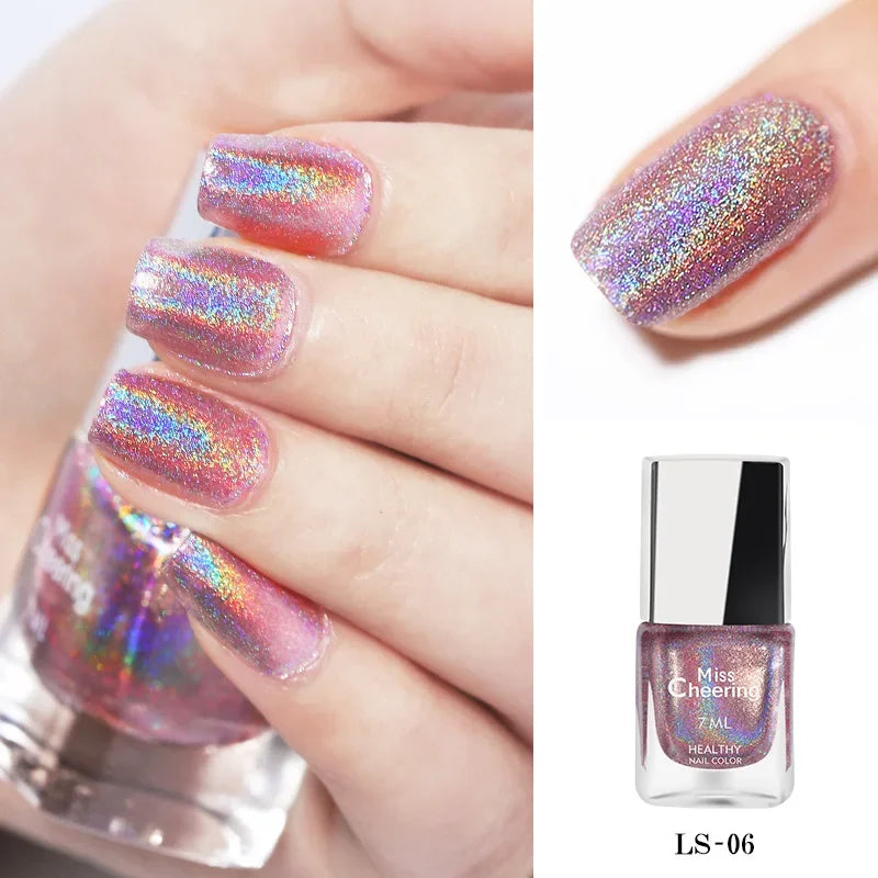 Laser Glitter Nail Polish Seven Color Illusion Laser Nail Polish Holographic Nail Polish Rainbow  3-in-1Water Based Nagel