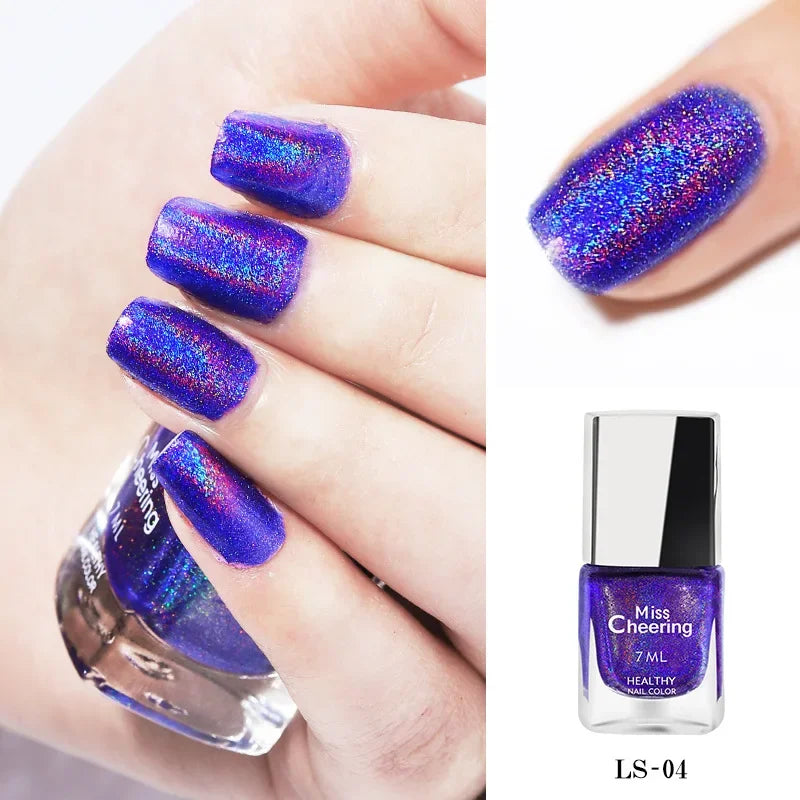 Laser Glitter Nail Polish Seven Color Illusion Laser Nail Polish Holographic Nail Polish Rainbow  3-in-1Water Based Nagel