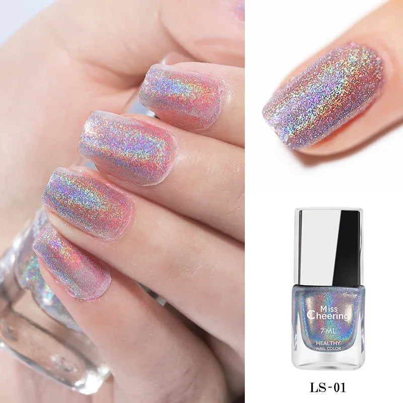 Laser Glitter Nail Polish Seven Color Illusion Laser Nail Polish Holographic Nail Polish Rainbow  3-in-1Water Based Nagel