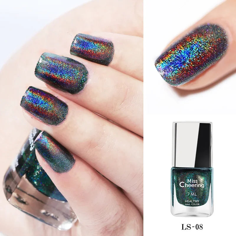 Laser Glitter Nail Polish Seven Color Illusion Laser Nail Polish Holographic Nail Polish Rainbow  3-in-1Water Based Nagel